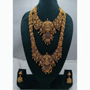 Lucentarts Jewellery Antique Gold Finish Double Temple Necklace Set