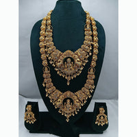 Lucentarts Jewellery Antique Gold Finish Double Temple Necklace Set