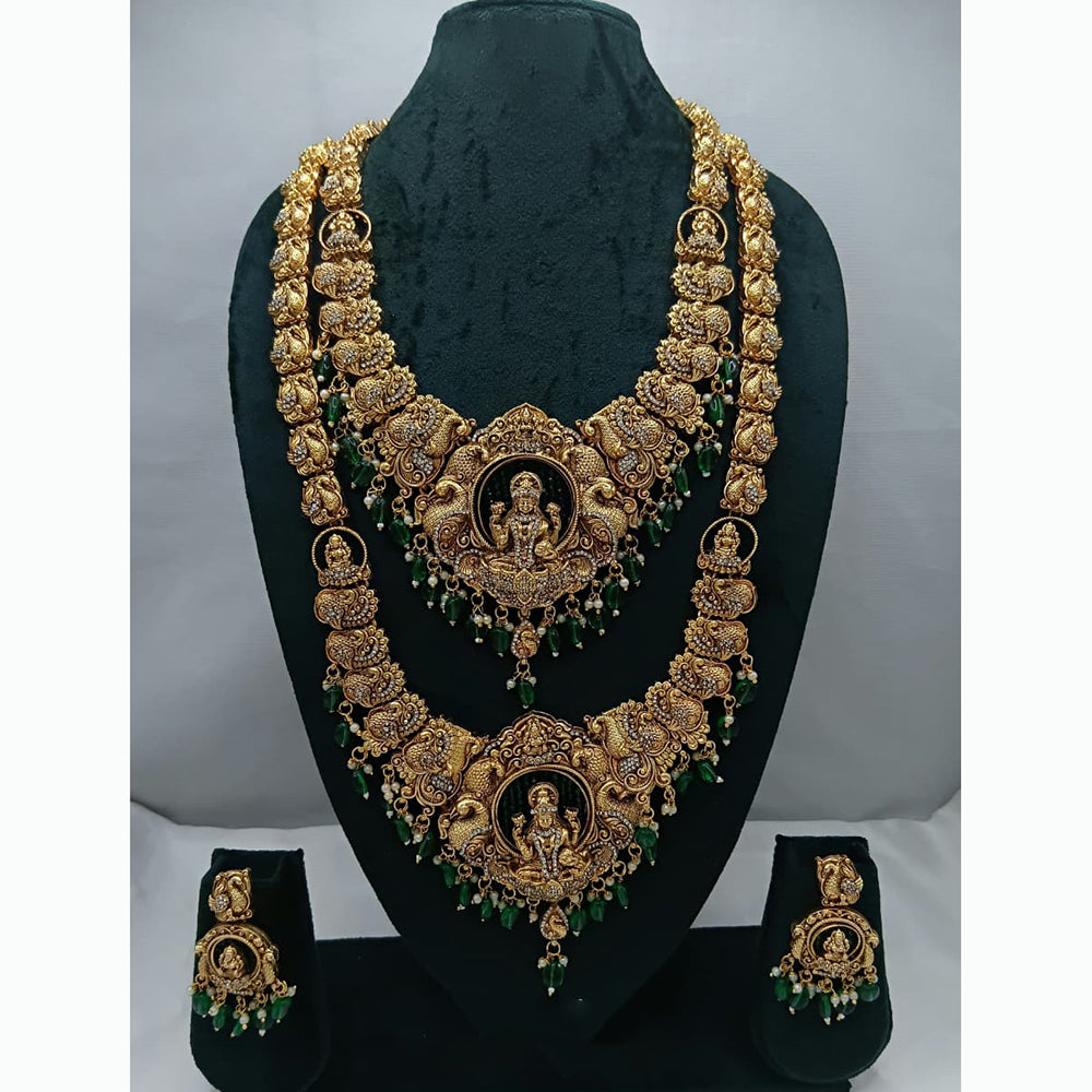Lucentarts Jewellery Antique Gold Finish Double Temple Necklace Set