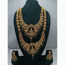 Lucentarts Jewellery Antique Gold Finish Double Temple Necklace Set