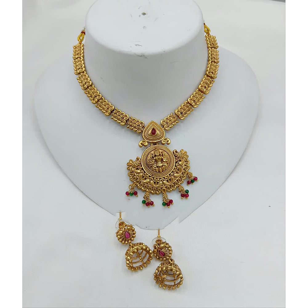 Lucentarts Jewellery Heritage Pota Stone And Pearl Temple Necklace Set 
