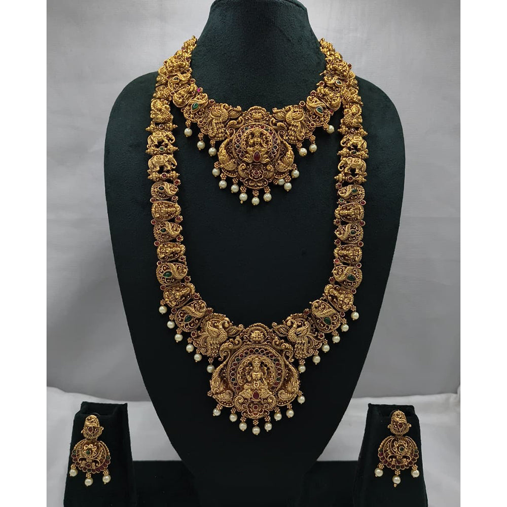 Lucentarts Jewellery Heritage Pota Stone And Pearl Temple Double Necklace Set 