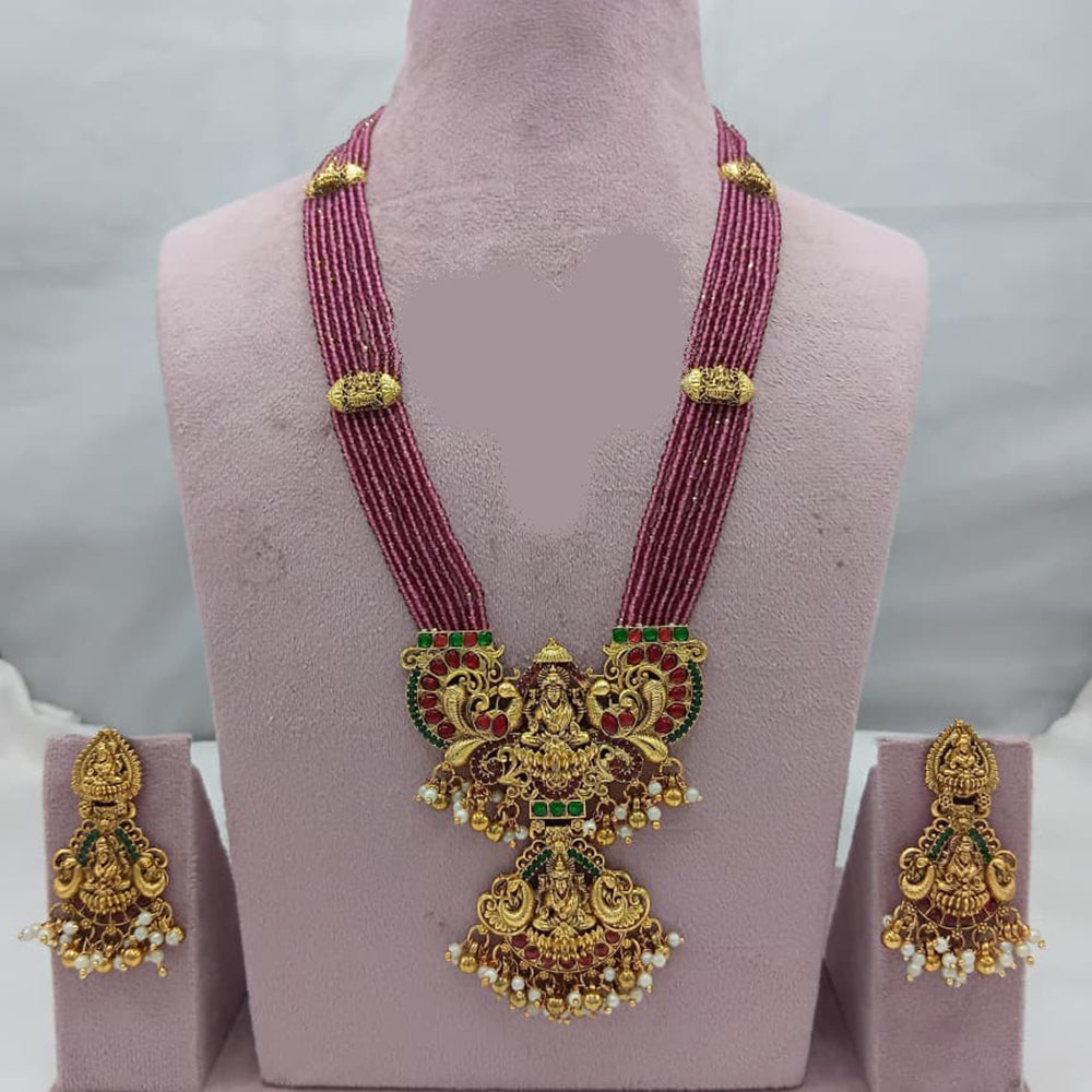 Lucentarts Jewellery Grand Heritage Pota Stone And Pearl Temple Long Necklace Set