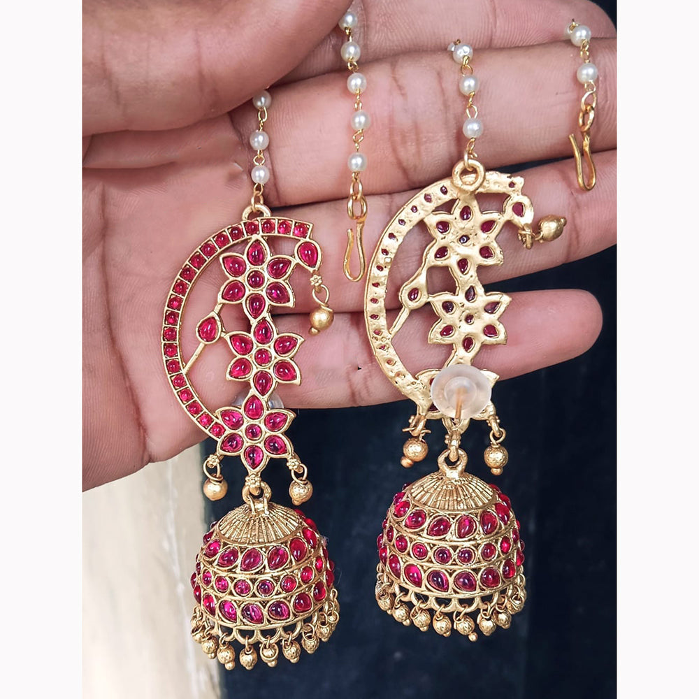 Lucentarts Jewellery Rajwadi Pota Stone And Pearl Traditional Jhumki Earrings
