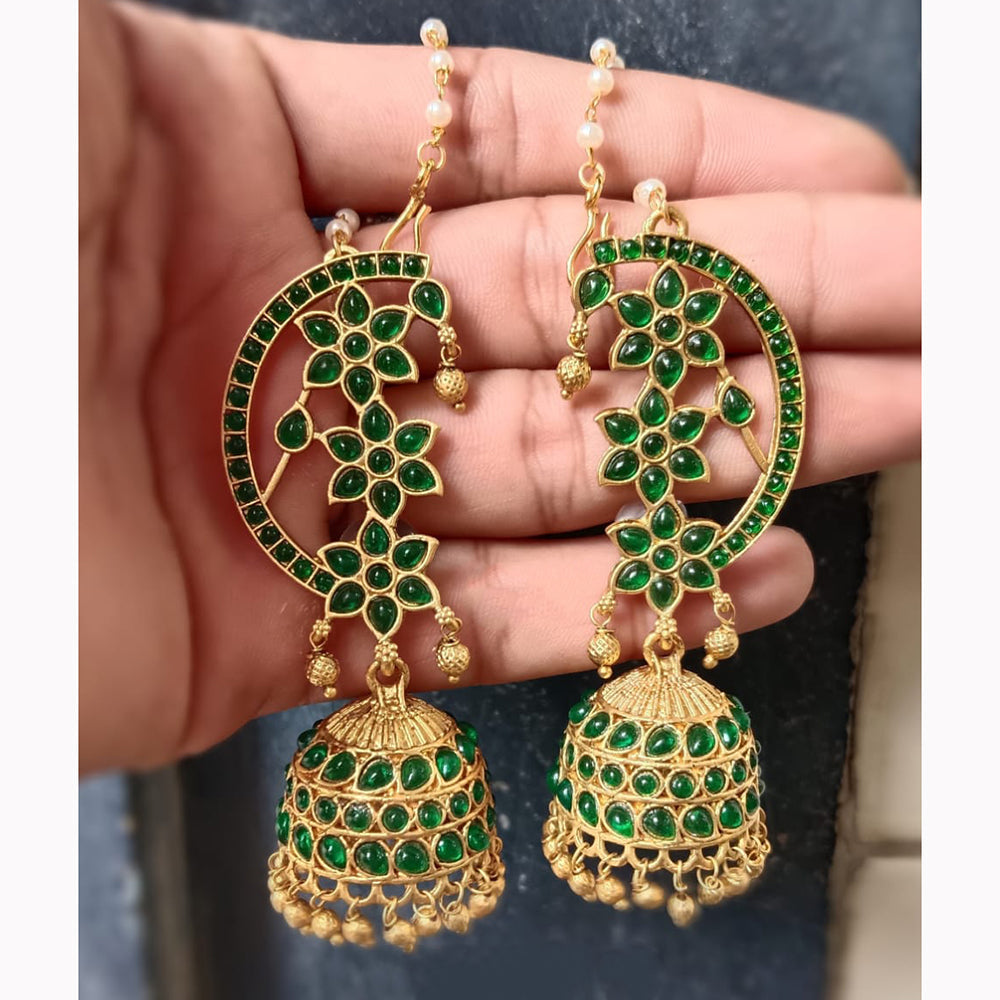 Lucentarts Jewellery Rajwadi Pota Stone And Pearl Traditional Jhumki Earrings