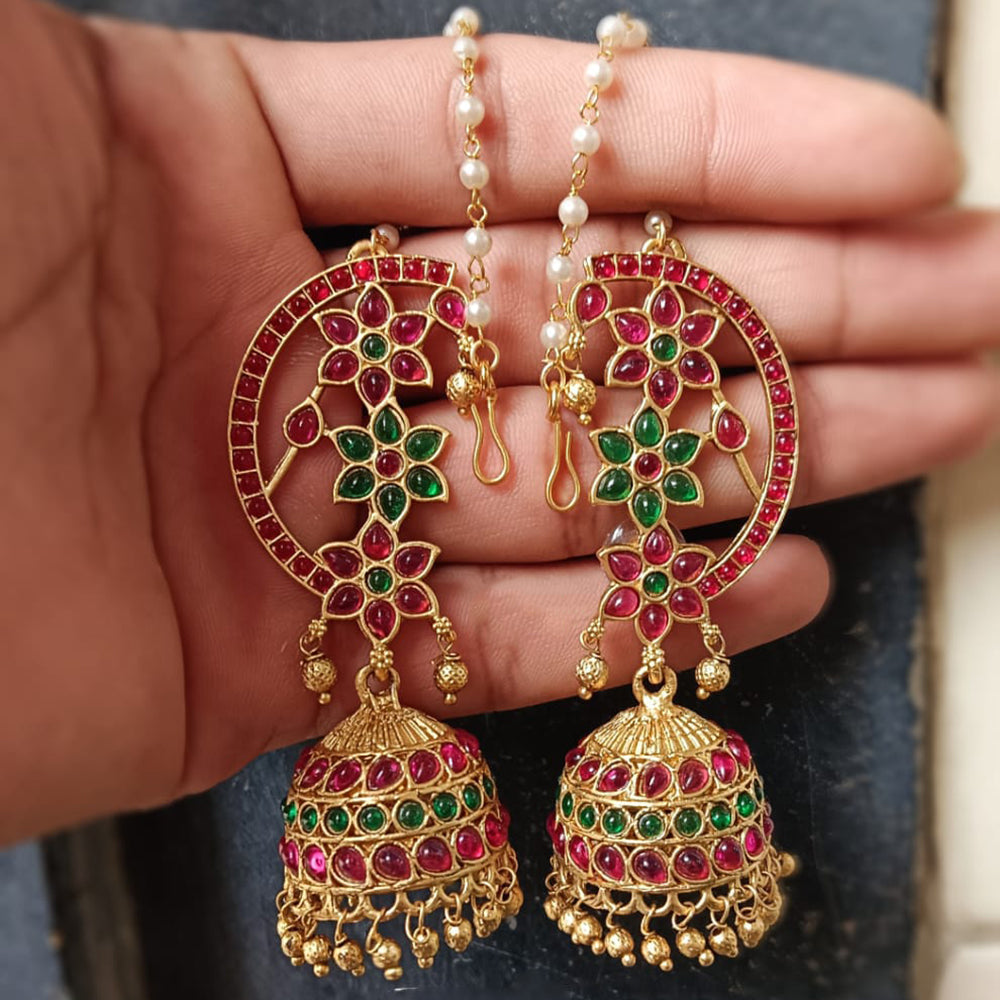 Lucentarts Jewellery Rajwadi Pota Stone And Pearl Traditional Jhumki Earrings