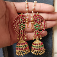 Lucentarts Jewellery Rajwadi Pota Stone And Pearl Traditional Jhumki Earrings