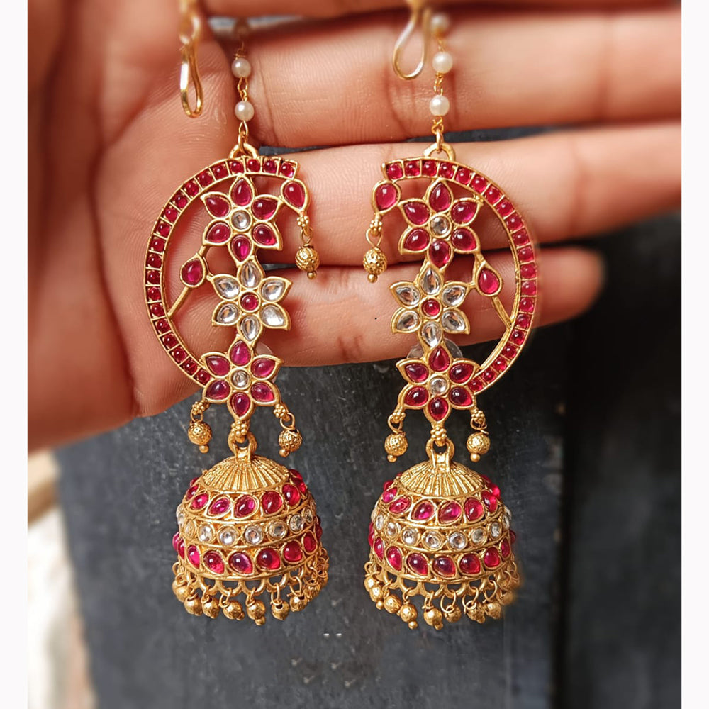 Lucentarts Jewellery Rajwadi Pota Stone And Pearl Traditional Jhumki Earrings