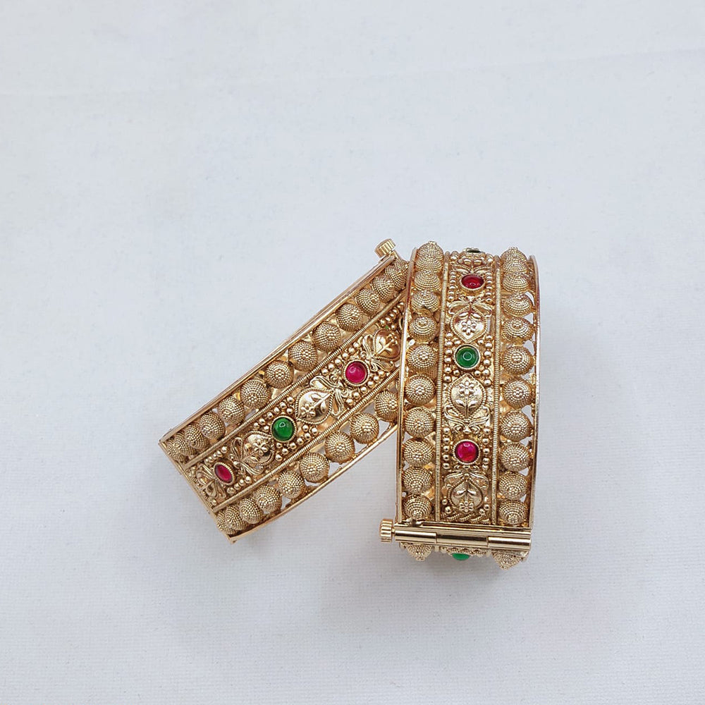 Lucentarts Jewellery Traditional Pota Stone Openable Bangles Set
