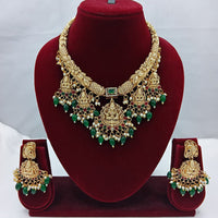 Lucentarts Jewellery Traditional Pota Stone And Pearl Temple Necklace Set