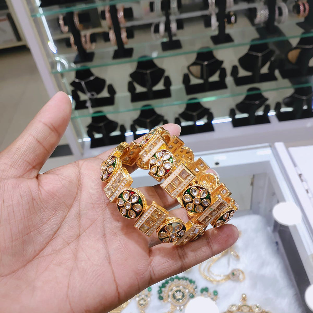 Lucentarts Jewellery Handcrafted Kundan And Meenakari Openable Bangles Set