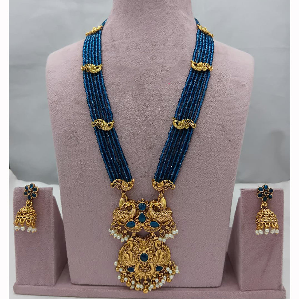 Lucentarts Jewellery Traditional Pota Stone And Pearl Long Necklace Set