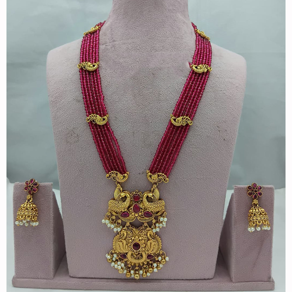Lucentarts Jewellery Traditional Pota Stone And Pearl Long Necklace Set