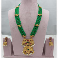 Lucentarts Jewellery Traditional Pota Stone And Pearl Long Necklace Set