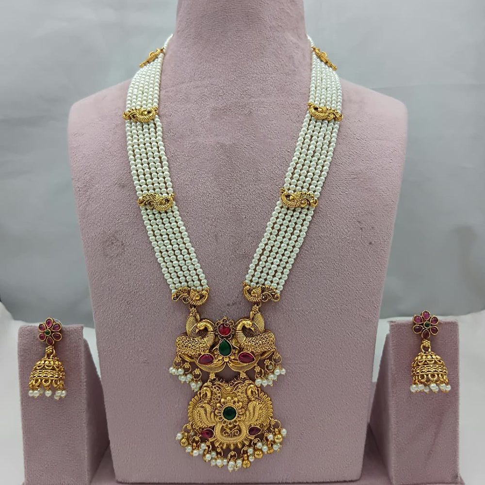 Lucentarts Jewellery Traditional Pota Stone And Pearl Long Necklace Set