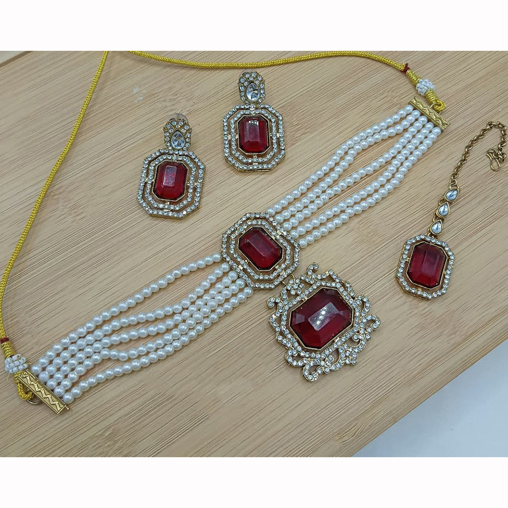 Lucentarts Jewellery Elegant Crystal And Pearl Necklace Set