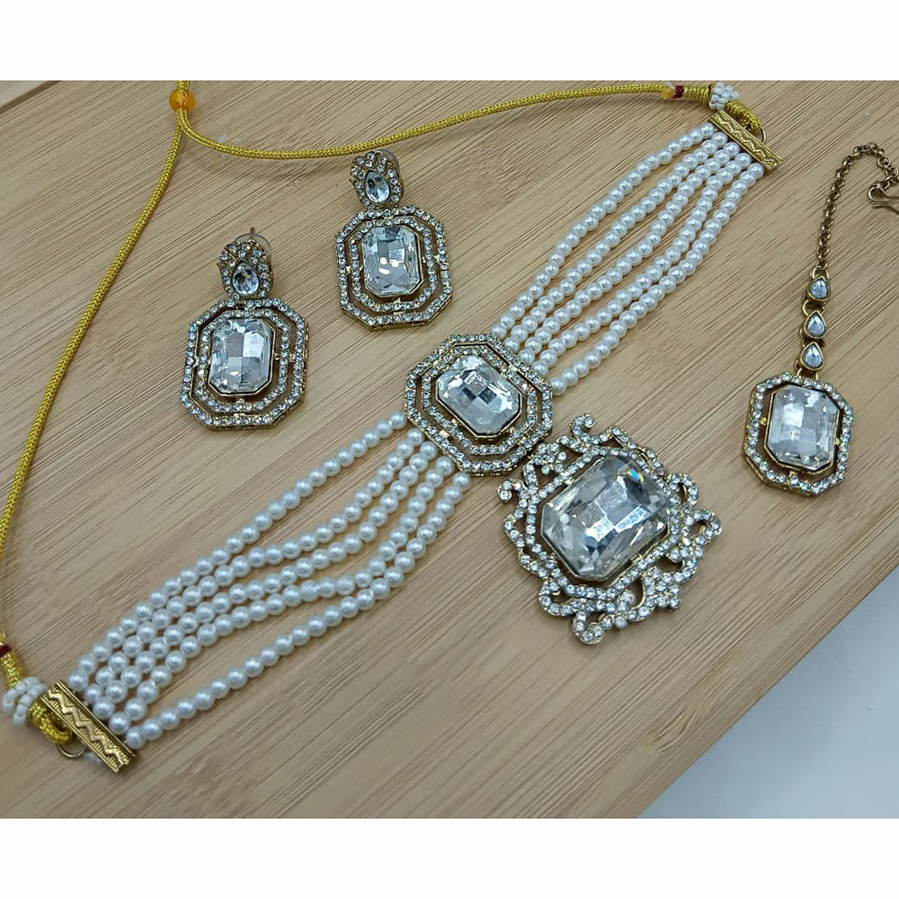 Lucentarts Jewellery Elegant Crystal And Pearl Necklace Set