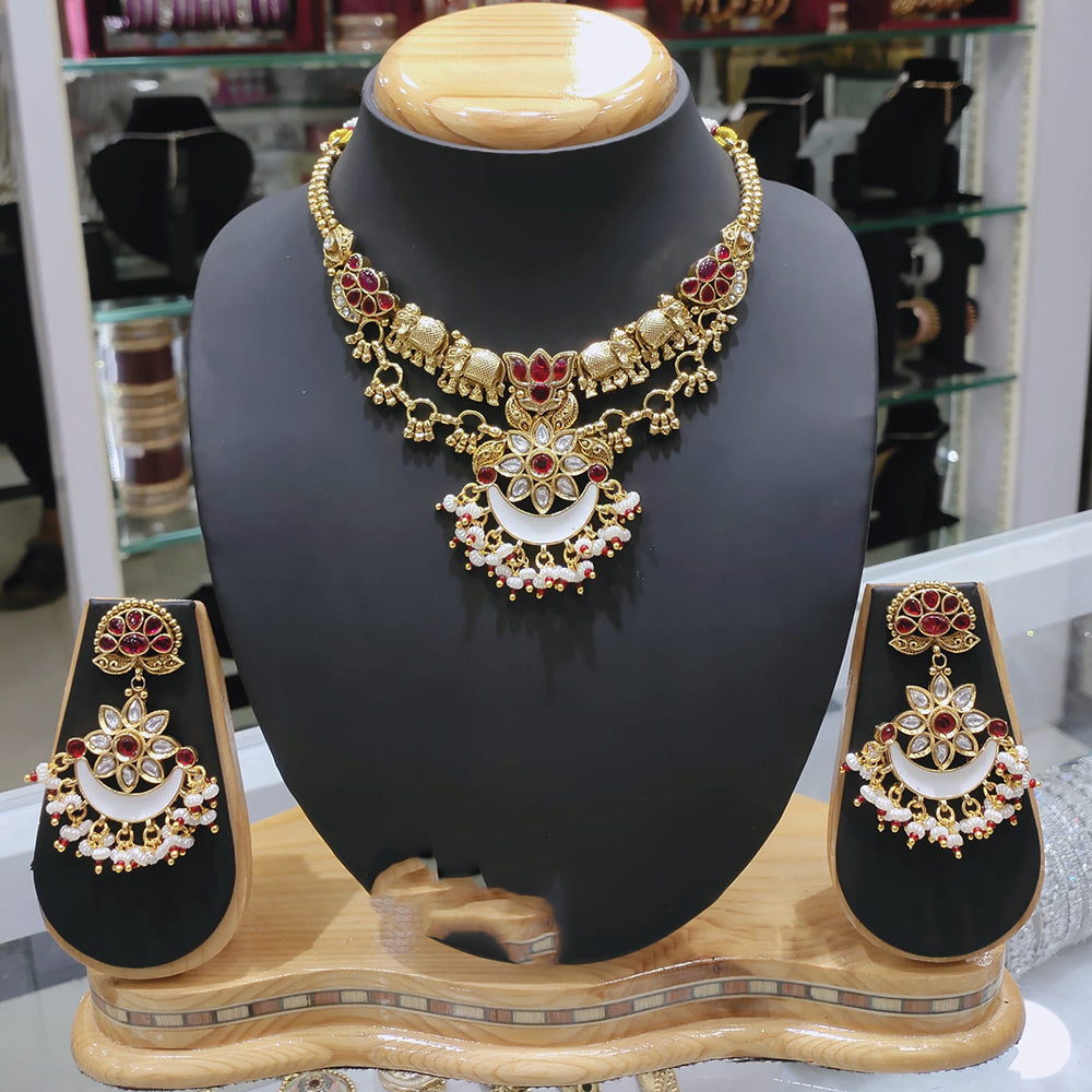 Lucentarts Jewellery Heritage Pota Stone And Pearl Necklace Set