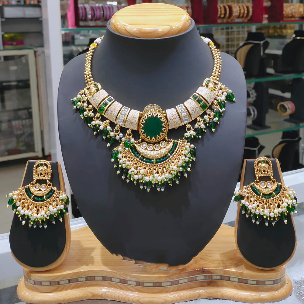Lucentarts Jewellery Heritage Pota Stone And Pearl Meenakari Necklace Set