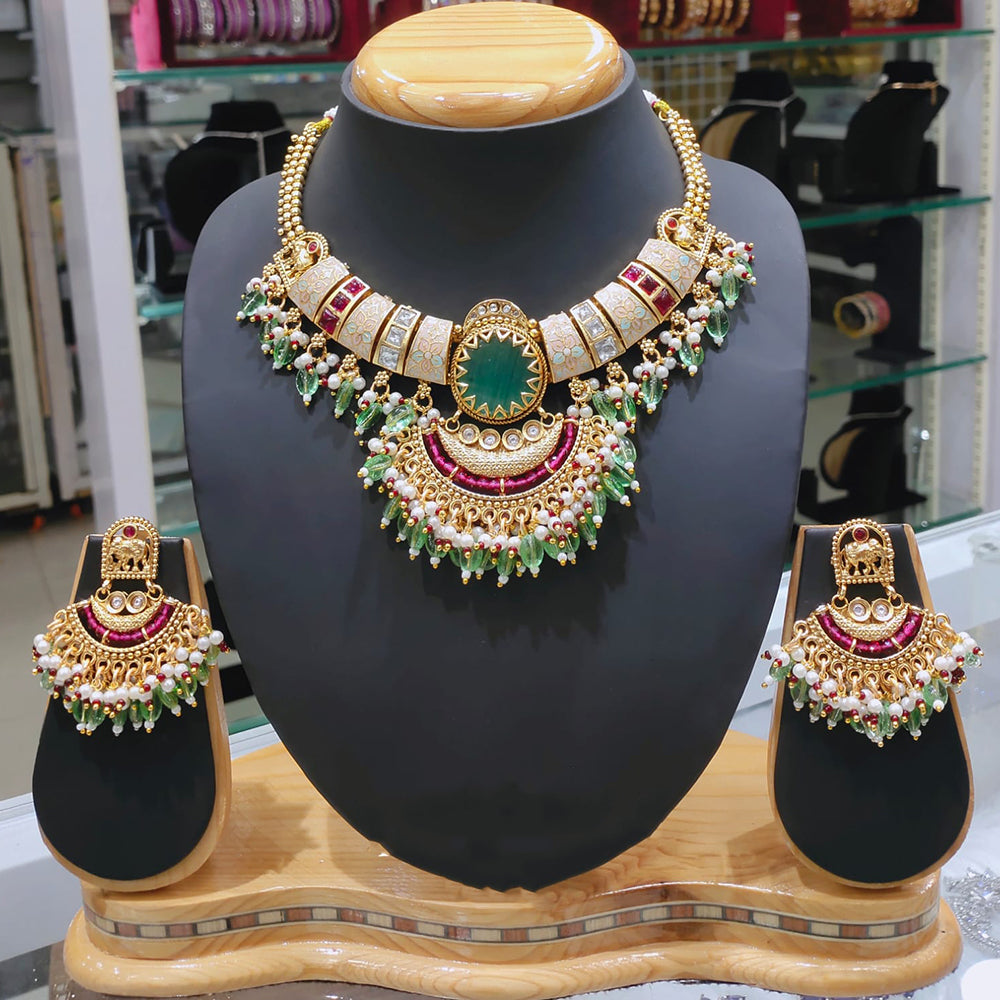 Lucentarts Jewellery Heritage Pota Stone And Pearl Meenakari Necklace Set