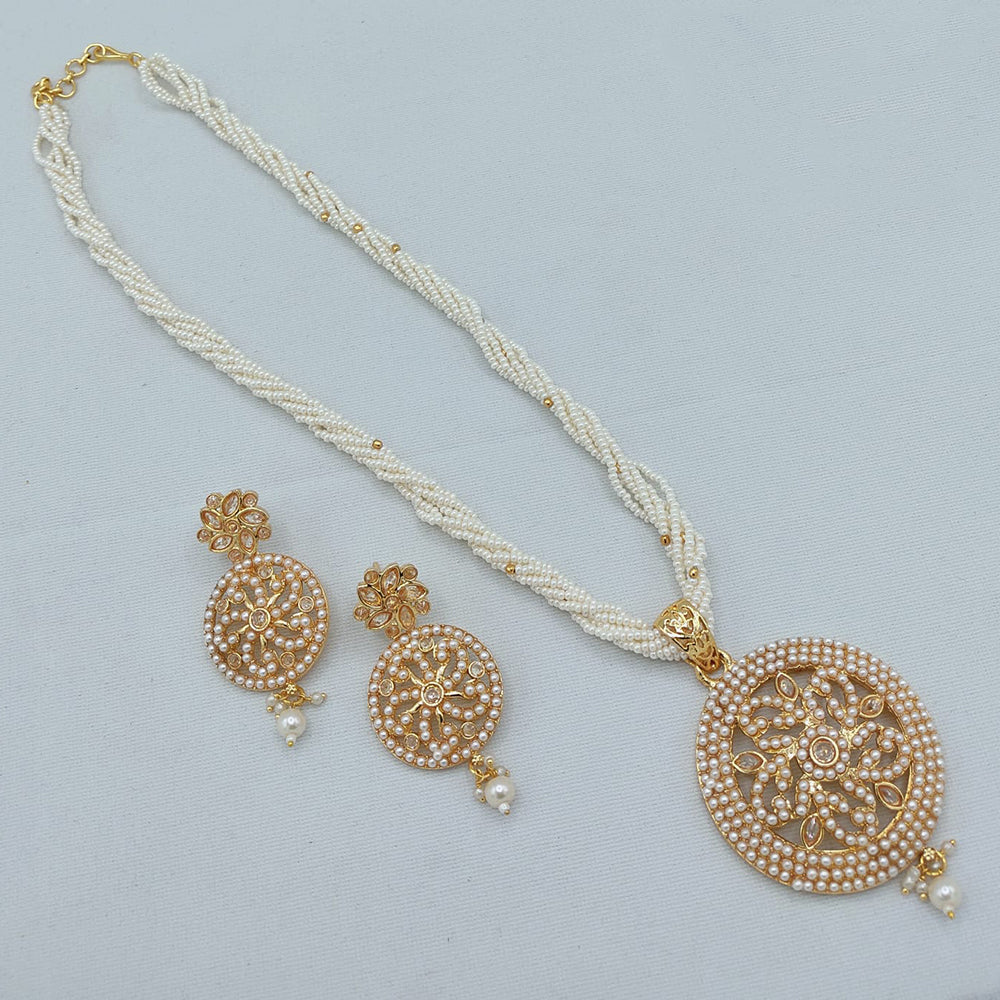 Lucentarts Jewellery Heritage Pota Stone And Pearl Long Necklace Set