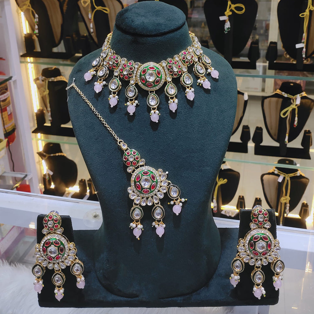Lucentarts Jewellery Kundan Stone Pearl And Beads Choker Necklace Set