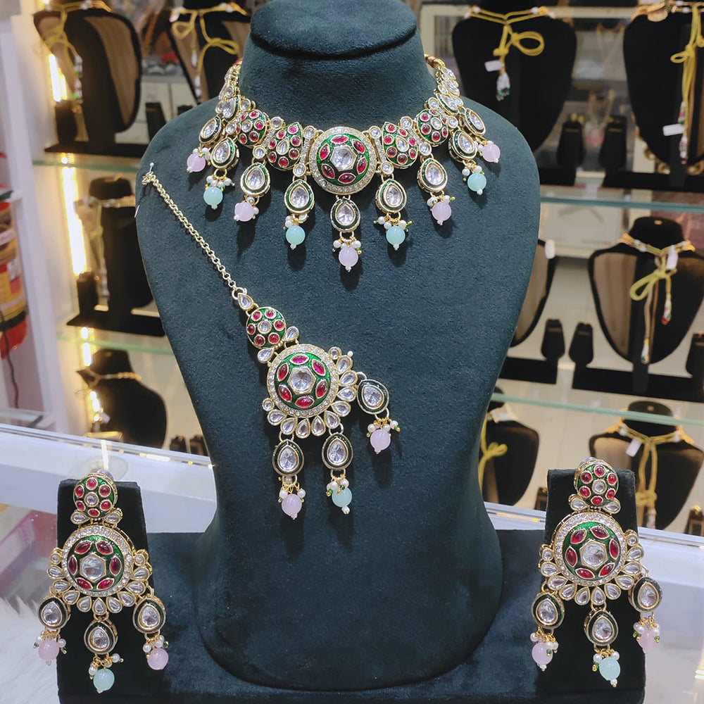 Lucentarts Jewellery Kundan Stone Pearl And Beads Choker Necklace Set