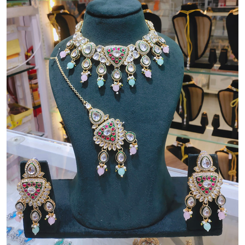 Lucentarts Jewellery Kundan Stone Pearl And Beads Choker Necklace Set