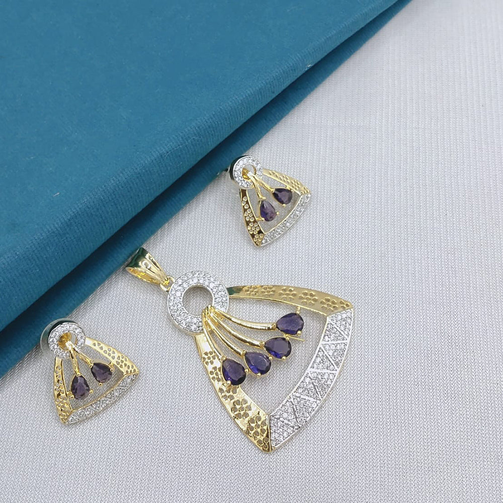 Lucentarts Jewellery Royal American Diamond Pendant Set