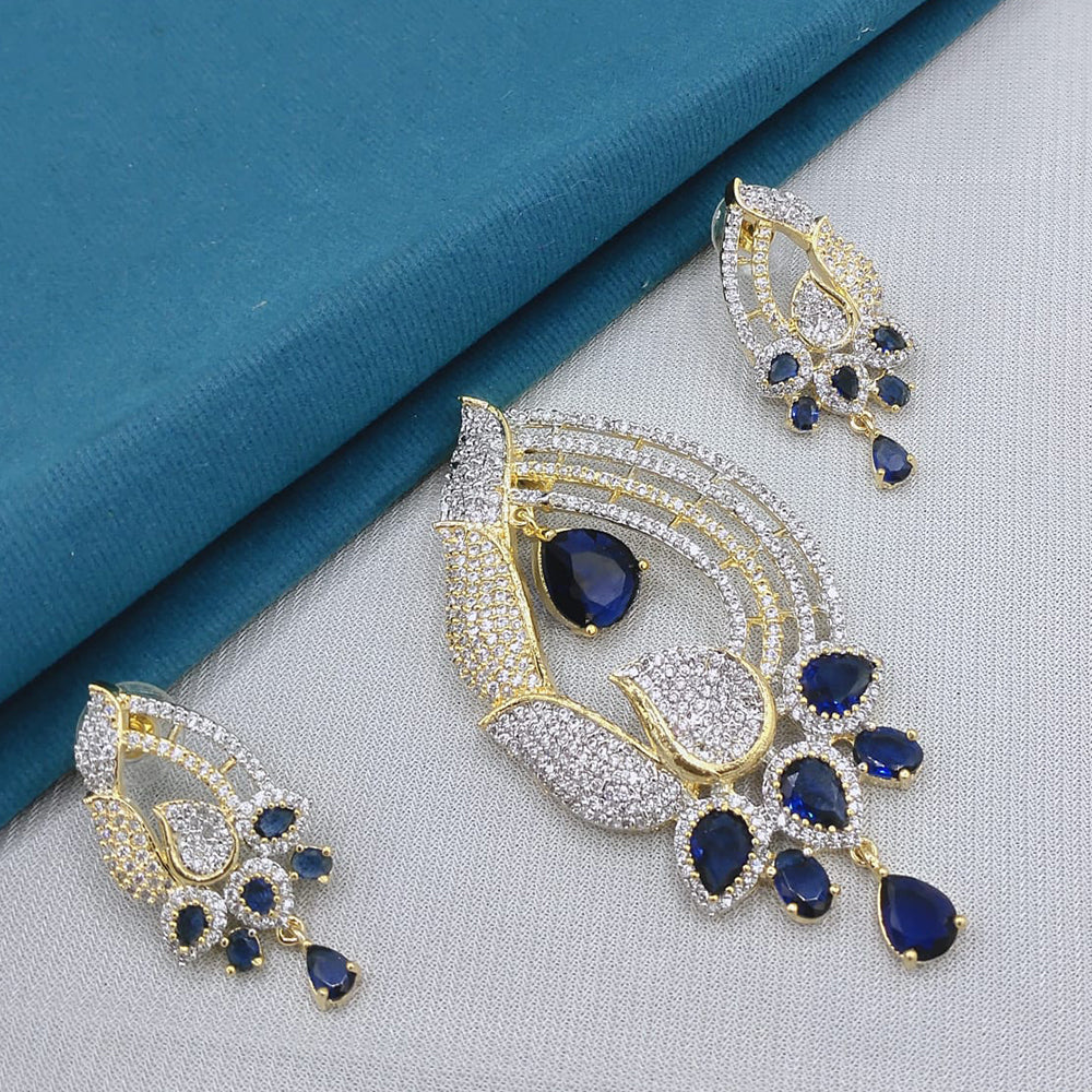 Lucentarts Jewellery Royal American Diamond Pendant Set