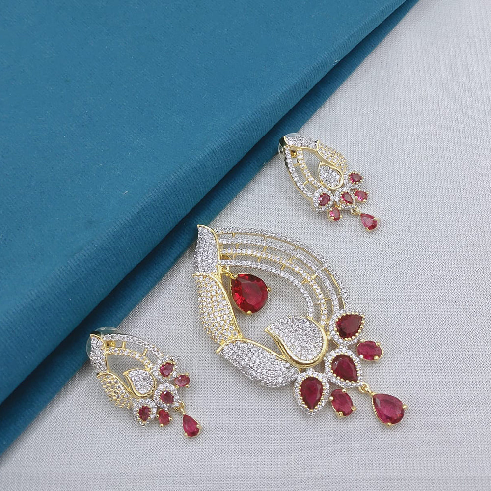 Lucentarts Jewellery Royal American Diamond Pendant Set