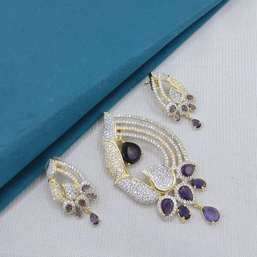 Lucentarts Jewellery Royal American Diamond Pendant Set