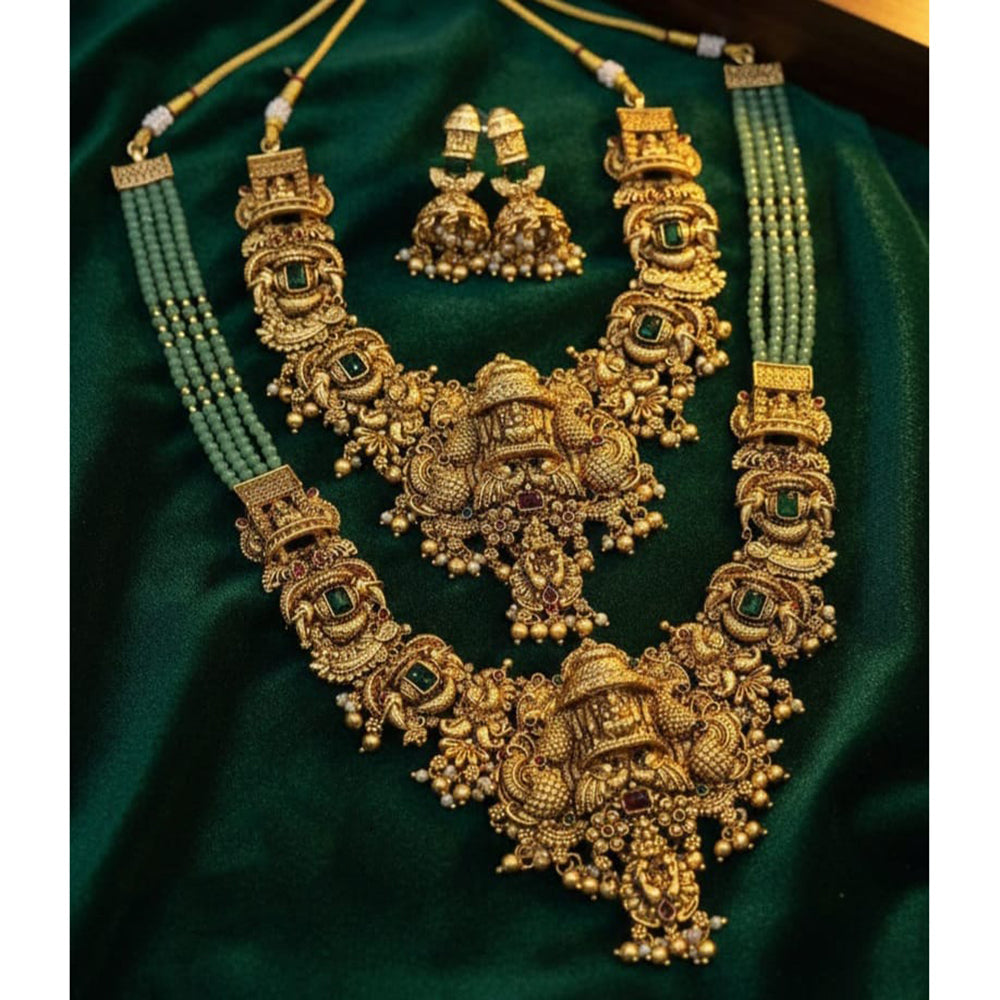 Lucentarts Jewellery Temple Style Pota Stone And Pearl Double Necklace Set