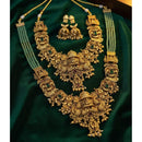Lucentarts Jewellery Temple Style Pota Stone And Pearl Double Necklace Set