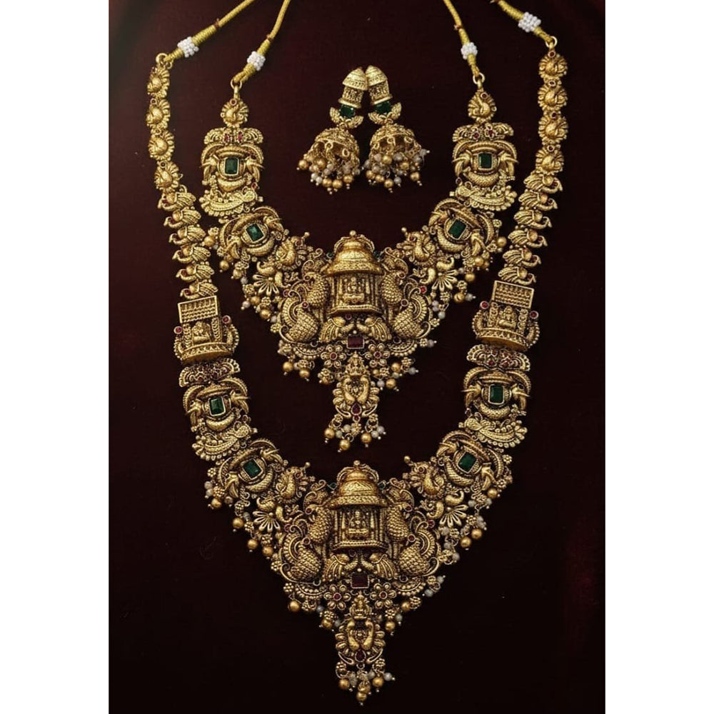 Lucentarts Jewellery Temple Style Pota Stone And Pearl Double Necklace Set