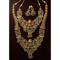 Lucentarts Jewellery Temple Style Pota Stone And Pearl Double Necklace Set