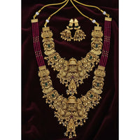 Lucentarts Jewellery Temple Style Pota Stone And Pearl Double Necklace Set