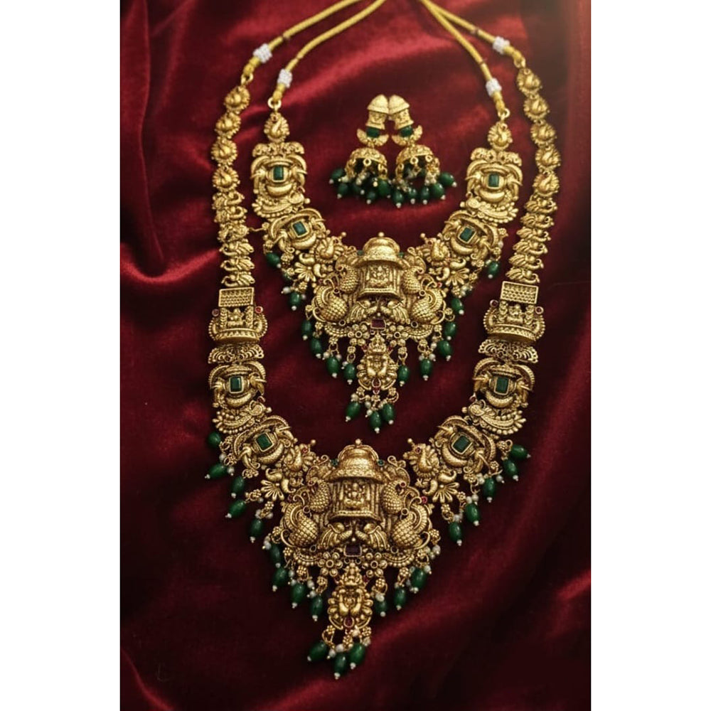 Lucentarts Jewellery Temple Style Pota Stone And Pearl Double Necklace Set