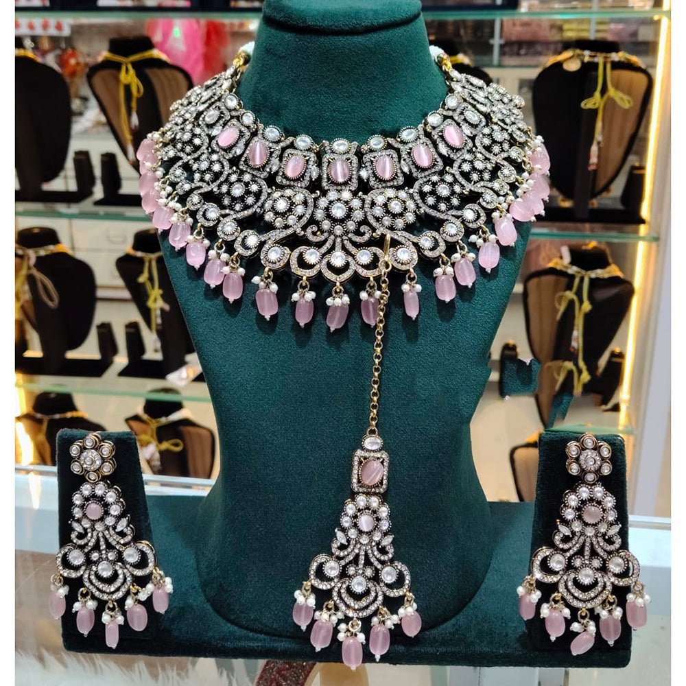 Lucentarts Jewellery Designer Pota Stone Pearl And Beads Choker Necklace Set