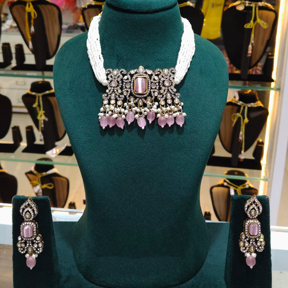 Lucentarts Jewellery Designer Polki Kundan Stone Pearl And Beads Choker Necklace Set