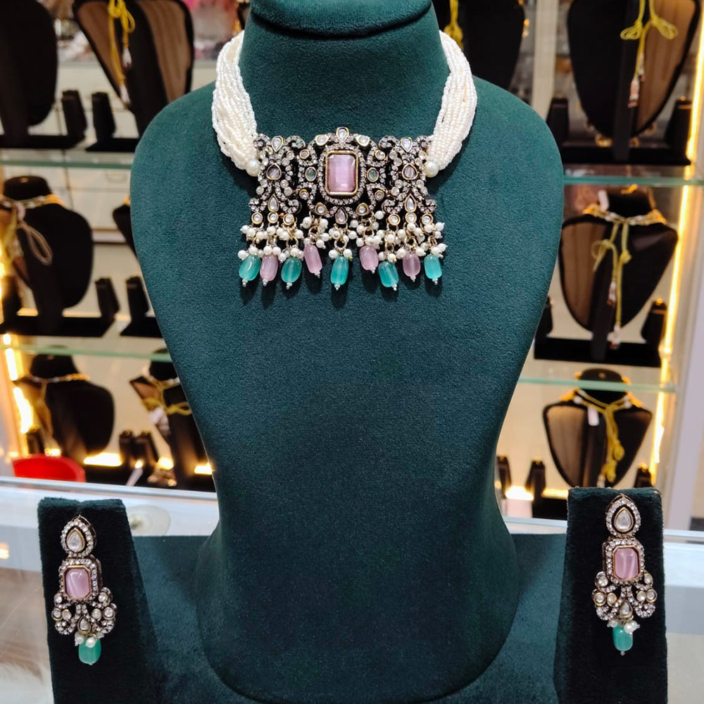 Lucentarts Jewellery Designer Polki Kundan Stone Pearl And Beads Choker Necklace Set