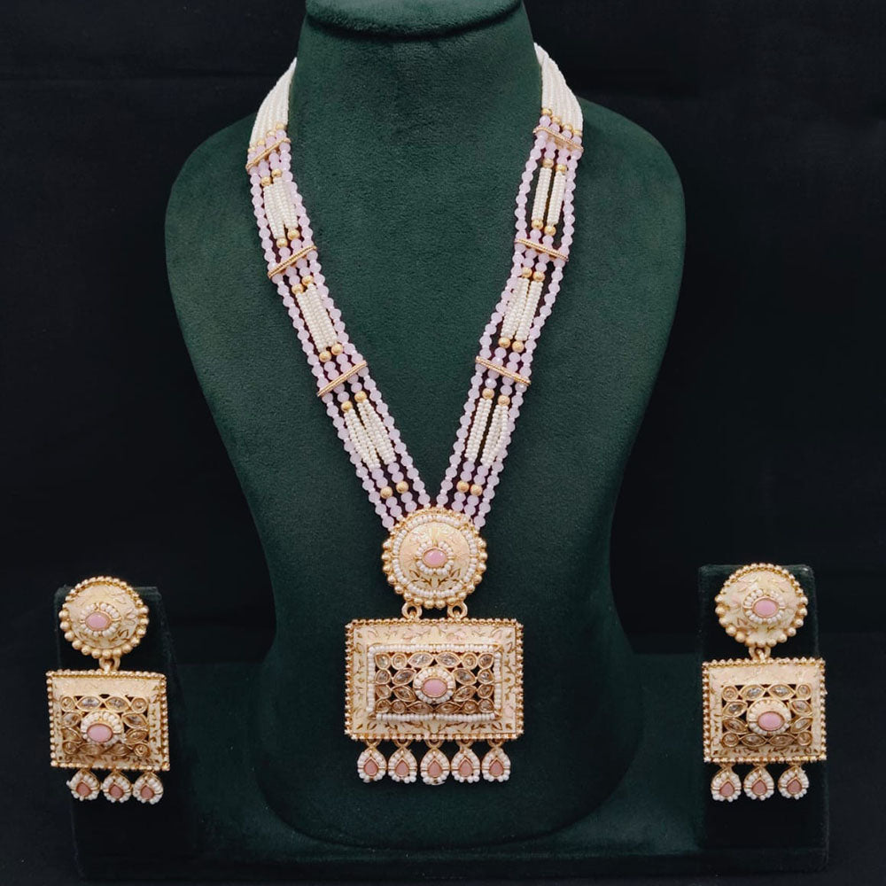 Lucentarts Jewellery Royal Crystal Stone And Pearl Meenakari Long Necklace Set