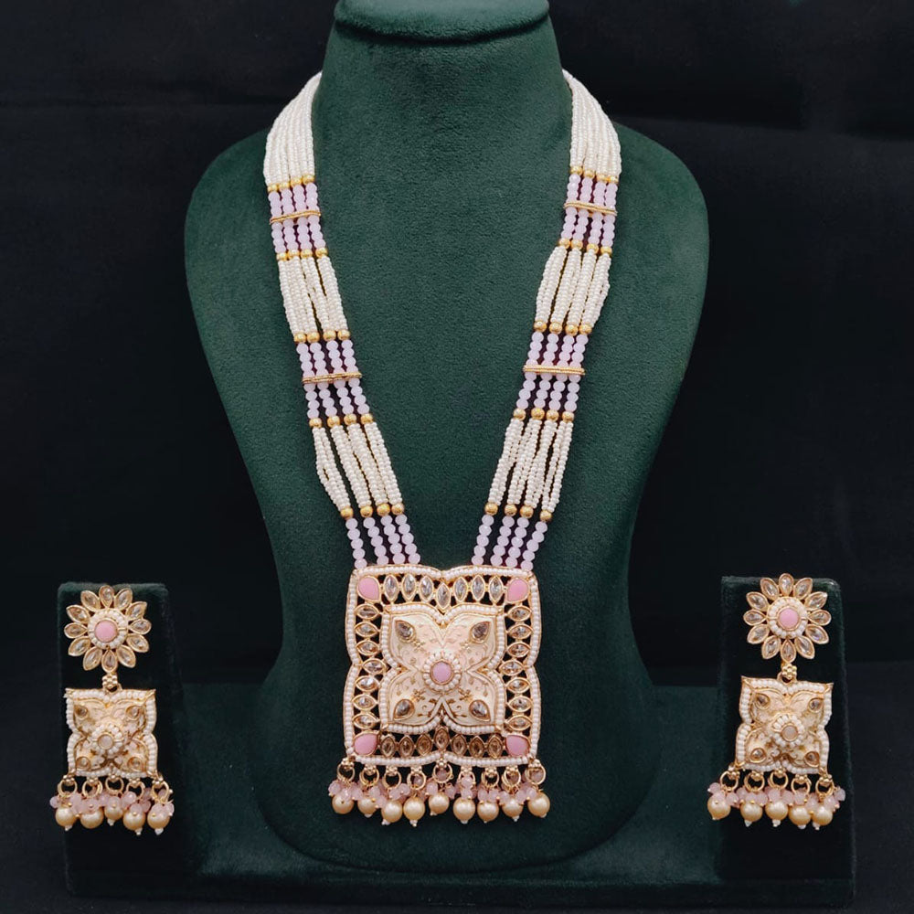 Lucentarts Jewellery Royal Crystal Stone And Pearl Meenakari Long Necklace Set