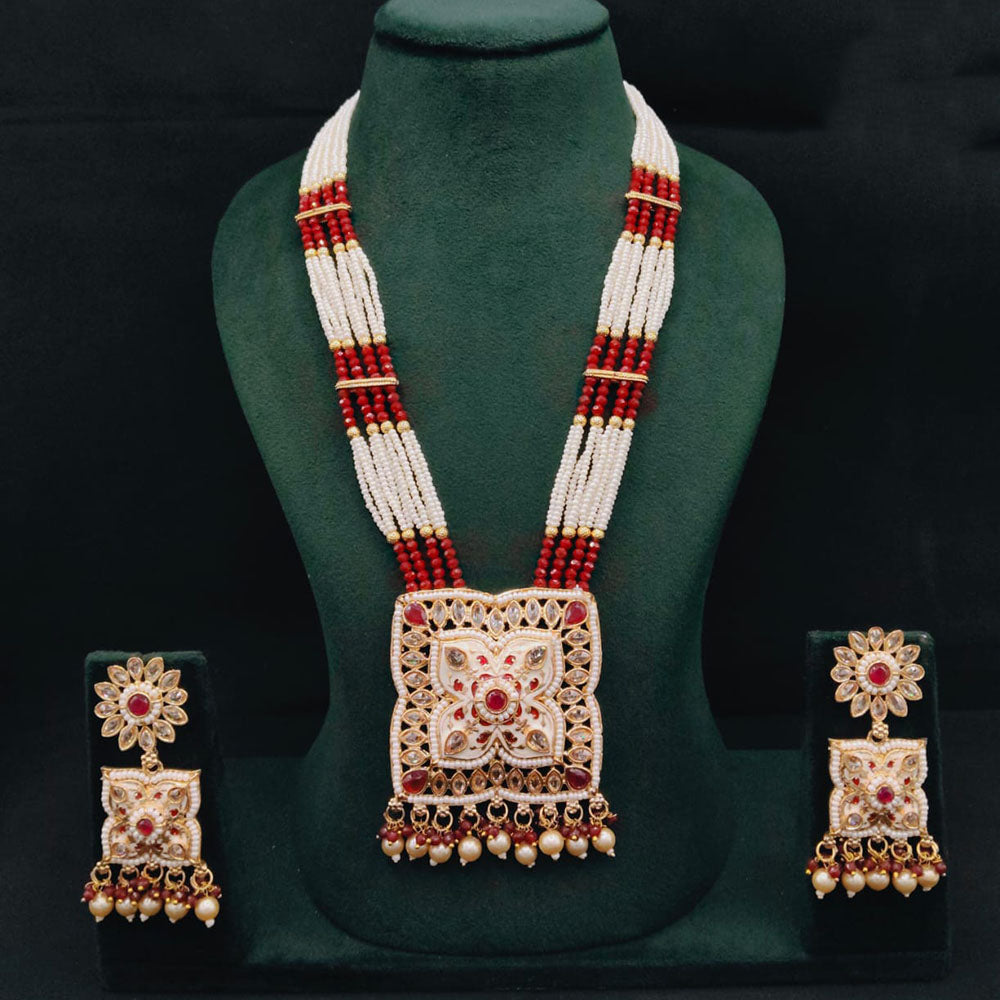 Lucentarts Jewellery Royal Crystal Stone And Pearl Meenakari Long Necklace Set