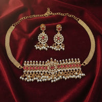 Lucentarts Jewellery Heritage Pota Stone And Crystal And Pearl Choker Necklace Set