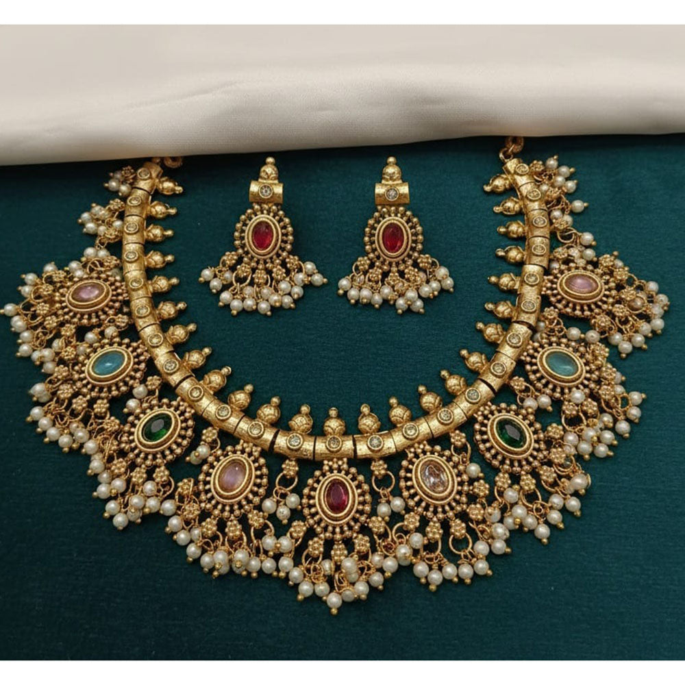 Lucentarts Jewellery Regal Pota Stone And Pearl Choker Necklace Set