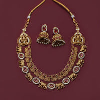 Lucentarts Jewellery Traditional Pota Stone And Austrian Stone Temple Necklace Set With Goddess And Elephant Motifs