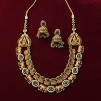 Lucentarts Jewellery Traditional Pota Stone And Austrian Stone Temple Necklace Set With Goddess And Elephant Motifs