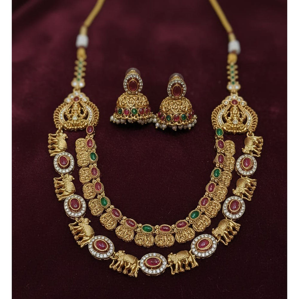 Lucentarts Jewellery Traditional Pota Stone And Austrian Stone Temple Necklace Set With Goddess And Elephant Motifs