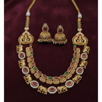 Lucentarts Jewellery Traditional Pota Stone And Austrian Stone Temple Necklace Set With Goddess And Elephant Motifs